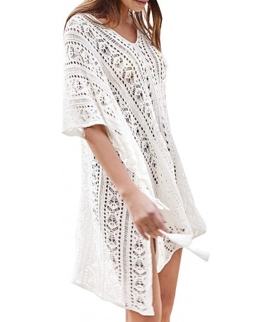 Cover-Ups Women's Sea Party Hollow Out Half Sleeve Cover Up White - C118RENIDGL $51.38