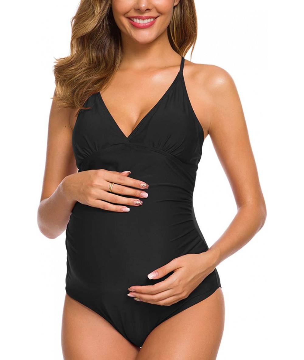 One-Pieces Women One Piece Maternity Shirred Tank Swimsuits Vintage Ruched Swimwear Plus Size Pregnancy Beachwear (E - Pure B...