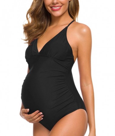 One-Pieces Women One Piece Maternity Shirred Tank Swimsuits Vintage Ruched Swimwear Plus Size Pregnancy Beachwear (E - Pure B...