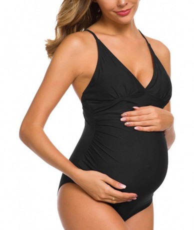 One-Pieces Women One Piece Maternity Shirred Tank Swimsuits Vintage Ruched Swimwear Plus Size Pregnancy Beachwear (E - Pure B...