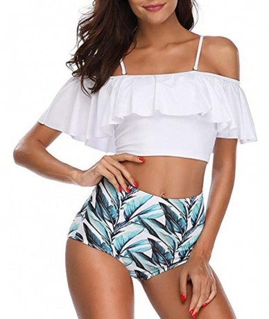 Racing Women Two Piece Swimsuits Tankinis Swimwear Off Shoulder Ruffled Crop Bikini Top with High Waist Boho Print Bottoms - ...