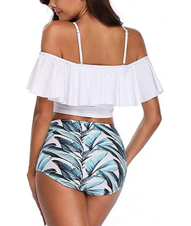 Racing Women Two Piece Swimsuits Tankinis Swimwear Off Shoulder Ruffled Crop Bikini Top with High Waist Boho Print Bottoms - ...