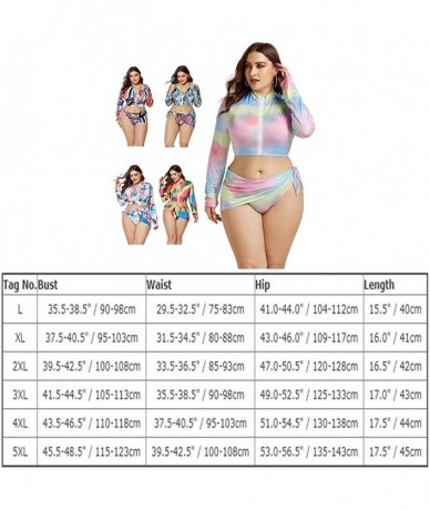 Sets Women's Plus Size Long Sleeve Rash Guard Swimsuits Zipper Front Water Beach Surf Bathing Suits Beachwear Swimwear - Flor...