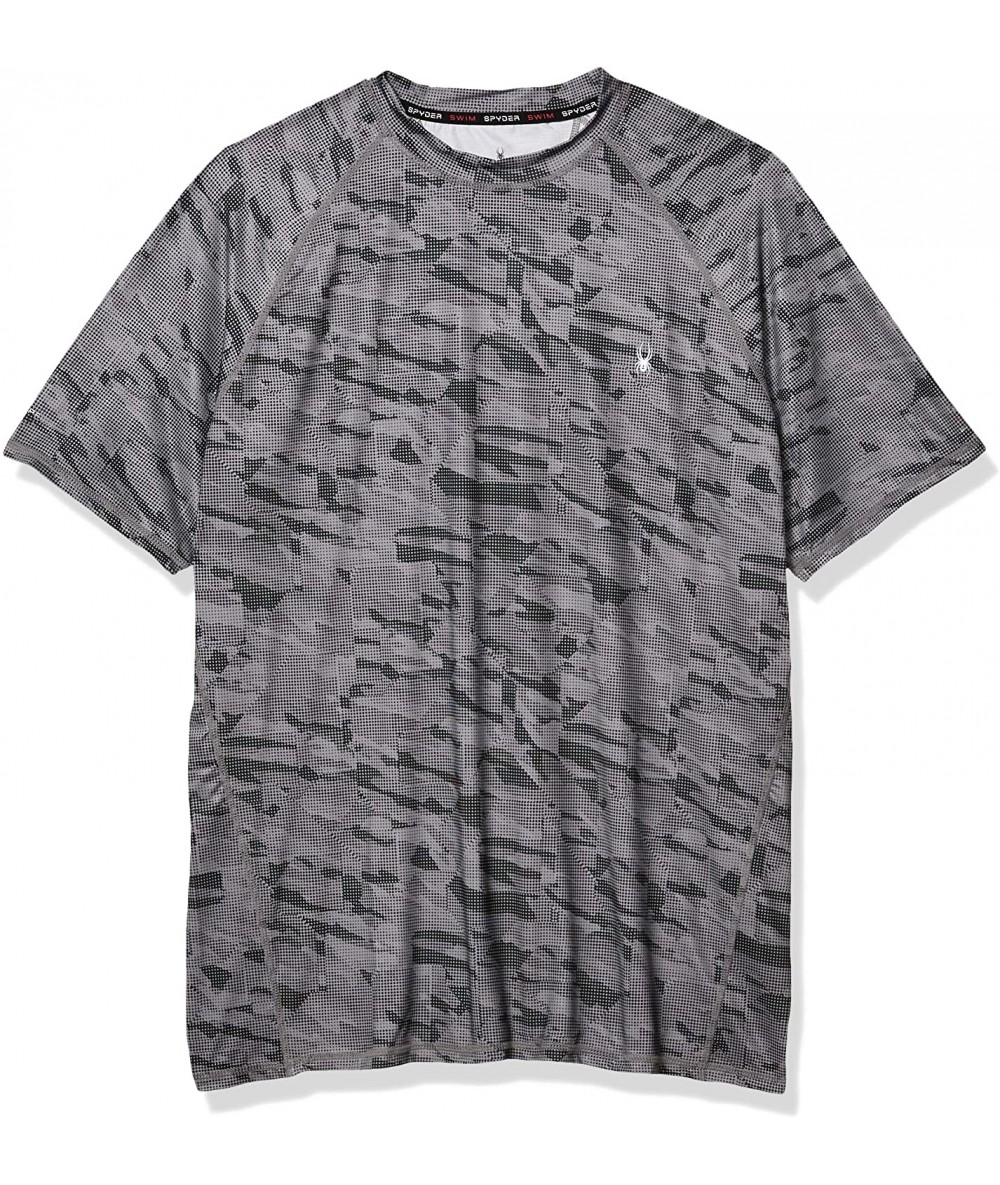 Rash Guards Men's Digital Camo Short Sleeve Rashguard - Dark Grey - CK195IL7Z6W $63.56