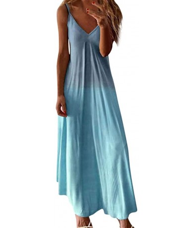 Cover-Ups Women's Casual Loose T-Shirt Dress Summer Floor-Length Beach Long Dress - C-sky Blue - CI190Z6RI5Q $30.36