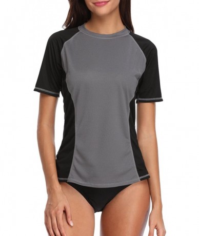 Rash Guards Women's Short Sleeve Rash Guard Swim Shirt V Neck UPF 50+ Rashguard Top - Grey-black - CW18EIEYQ8L $25.42