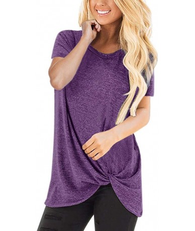 Sets Women's T Shirt Short Sleeve Summer Loose Twist Knot Casual Tunic Blouse Tanks Vest Tops - Purple - CM18O9534S6 $24.20