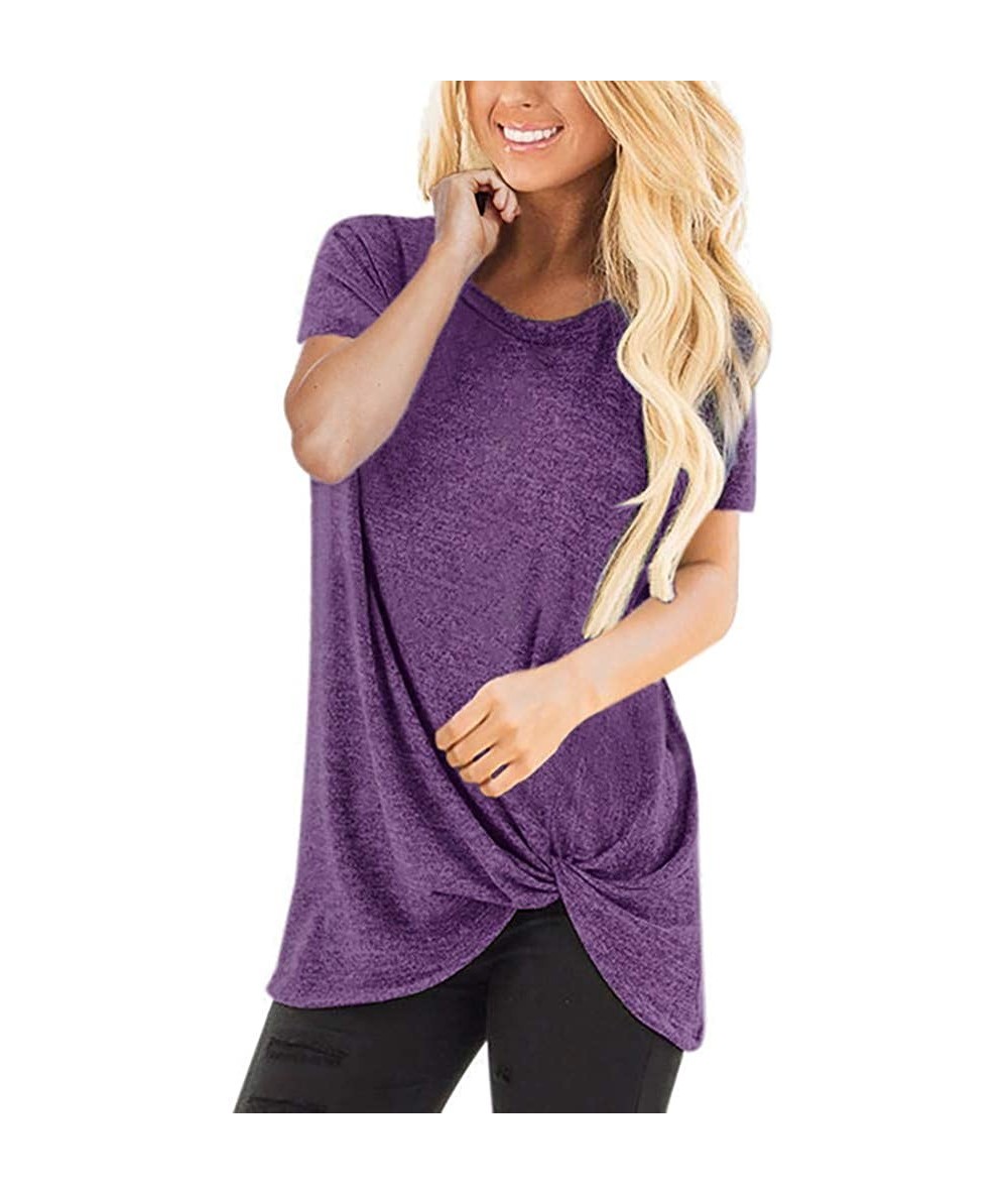 Sets Women's T Shirt Short Sleeve Summer Loose Twist Knot Casual Tunic Blouse Tanks Vest Tops - Purple - CM18O9534S6 $24.20