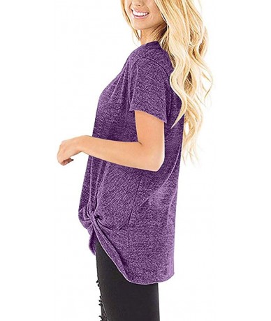 Sets Women's T Shirt Short Sleeve Summer Loose Twist Knot Casual Tunic Blouse Tanks Vest Tops - Purple - CM18O9534S6 $24.20