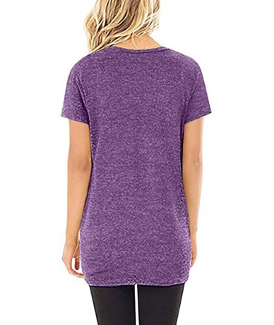 Sets Women's T Shirt Short Sleeve Summer Loose Twist Knot Casual Tunic Blouse Tanks Vest Tops - Purple - CM18O9534S6 $24.20