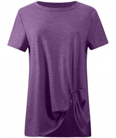 Sets Women's T Shirt Short Sleeve Summer Loose Twist Knot Casual Tunic Blouse Tanks Vest Tops - Purple - CM18O9534S6 $24.20