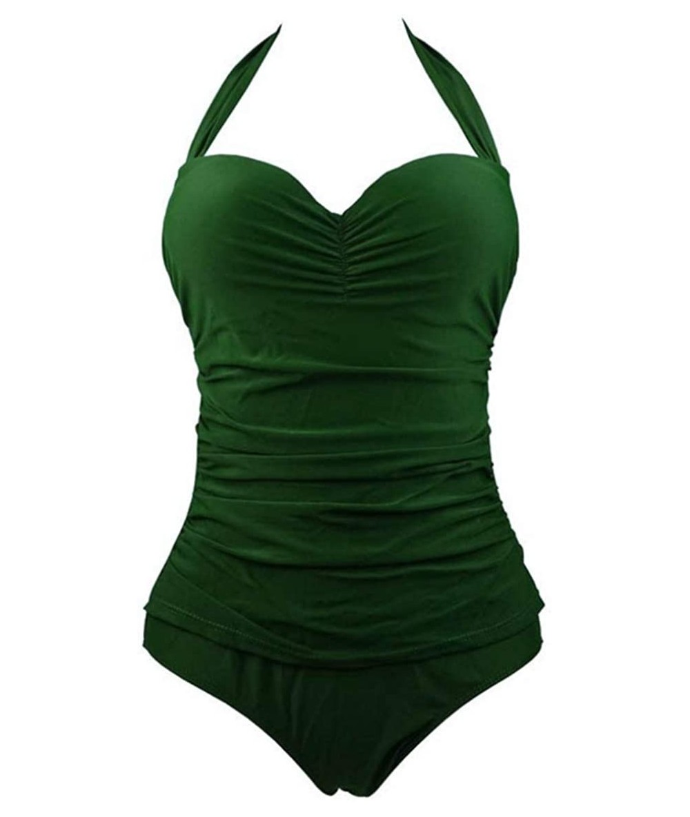 Racing Women's Skull One Piece Swimsuit Halter Beach Swimwear Bathing Suit - Dark Green - CR197ZWEKY8 $47.22