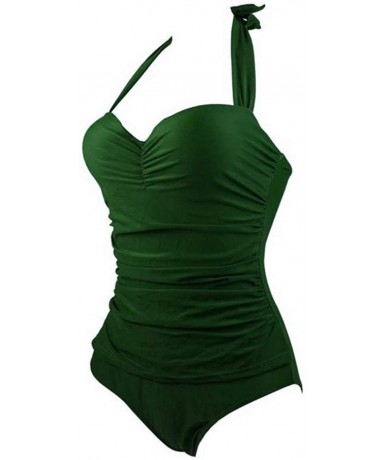 Racing Women's Skull One Piece Swimsuit Halter Beach Swimwear Bathing Suit - Dark Green - CR197ZWEKY8 $47.22