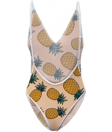 One-Pieces High Cut One Piece Backless Thong Bikini Women Ladies Adjustable Swimsuit Deep V Neck Summer Beachwear Pineapple 2...