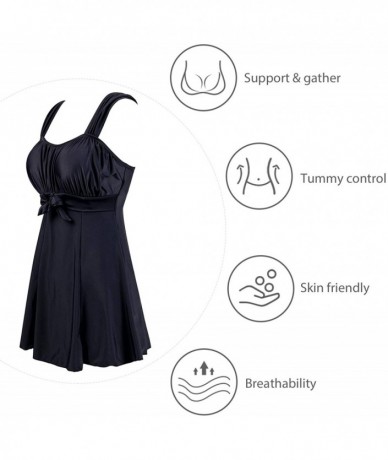 One-Pieces Women's One-Piece Swimdress Plus Size Skirtini Cover Up Swimsuit - Black - C618325U6TC $63.47