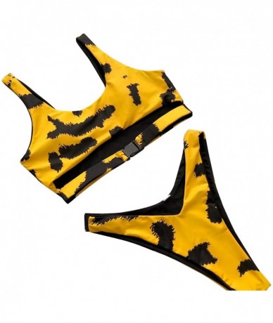 Sets Womens Leopard Scoop Cut-Out Strap High Cut Thong 2 Piece Bikini Sets Swimsuit - Yellowleopard - CB18OSSRXE9 $31.13