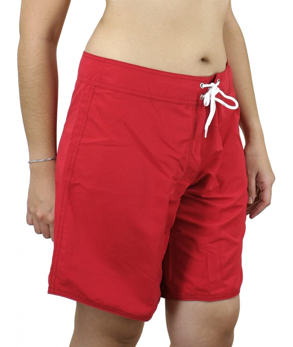 Board Shorts Women's Solid Long Boardshort - Red - CG11IGZ2J8J $73.30