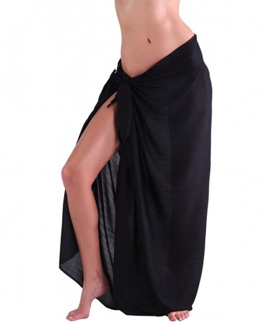 Cover-Ups Sarong Wraps for Women Bathing Suit Wrap with Coconut Shell Included Sarongs for The Beach - Solid Black - C718ZRCR...