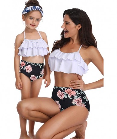 Racing Mother and Baby Family Match Swimwear Floral Printed Two Piece Bikini - White/Black - CA18QHDY6ID $32.37