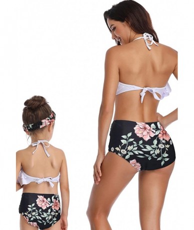 Racing Mother and Baby Family Match Swimwear Floral Printed Two Piece Bikini - White/Black - CA18QHDY6ID $32.37