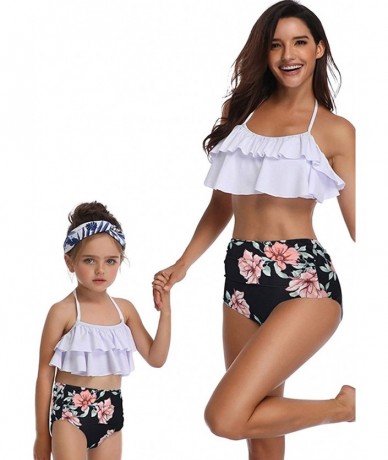 Racing Mother and Baby Family Match Swimwear Floral Printed Two Piece Bikini - White/Black - CA18QHDY6ID $32.37