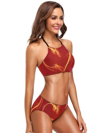 Sets Beauty Mallard Ducks Women's Sexy Bikini Bathing Suits Set Swimwear Beachwear - Burning Heart Printing - CF18M8RMK73 $48.38