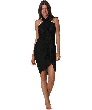 Cover-Ups Sarong Wraps for Women Bathing Suit Wrap with Coconut Shell Included Sarongs for The Beach - Solid Black - C718ZRCR...