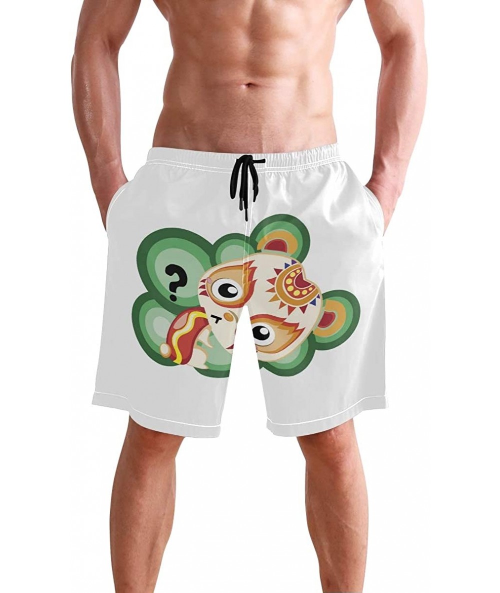 Board Shorts Mens Swim Trunks-Curious Cartoon Character Beach Board Shorts with Pockets Casual Athletic Short - Picture1 - CM...