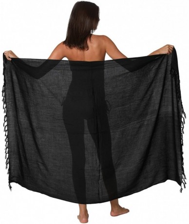 Cover-Ups Sarong Wraps for Women Bathing Suit Wrap with Coconut Shell Included Sarongs for The Beach - Solid Black - C718ZRCR...