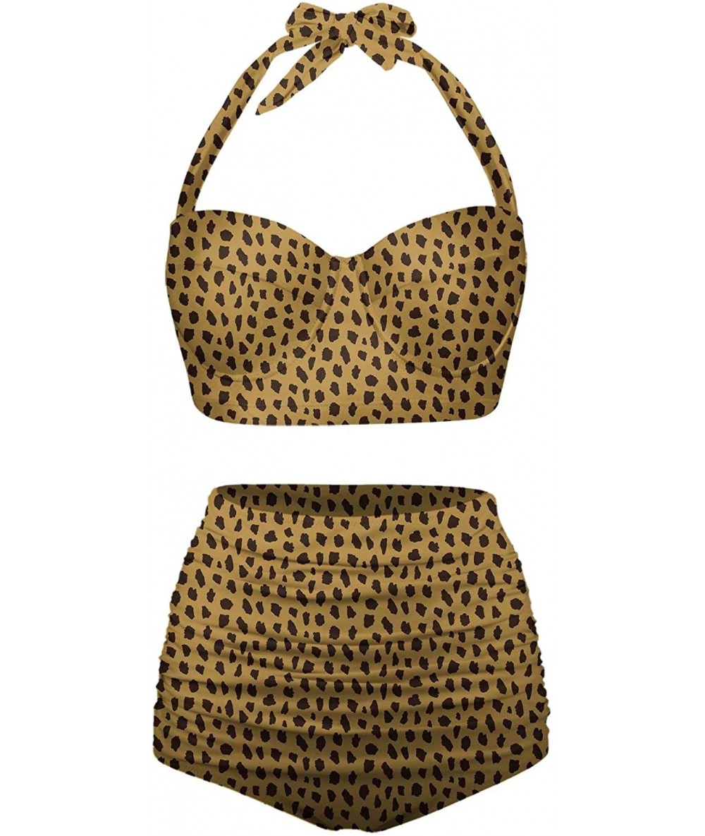 Bottoms Womens Cute Animal Skin Print Leopard Bikini Push up Two Piece Swimsuits - Gold - CT196OS82GG $65.33