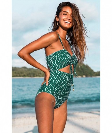 One-Pieces Womens One Piece Swimsuits Polka Dot High Waist Bathing Suit Cutout Swimwear Monokini Tie Knot - Green - C6195TWSC...