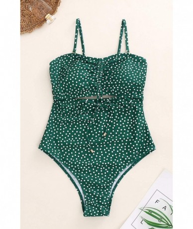 One-Pieces Womens One Piece Swimsuits Polka Dot High Waist Bathing Suit Cutout Swimwear Monokini Tie Knot - Green - C6195TWSC...