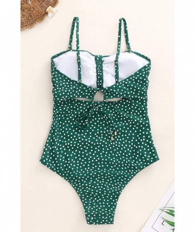 One-Pieces Womens One Piece Swimsuits Polka Dot High Waist Bathing Suit Cutout Swimwear Monokini Tie Knot - Green - C6195TWSC...