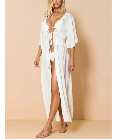 Cover-Ups Women Sexy Open Front Beach Cover Up See Through Kimono Cardigan - White 15 - CO1942E30S3 $41.57