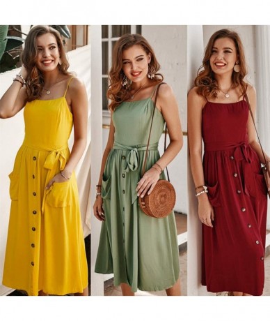 Cover-Ups Beach Summer Dresses for Women Short Sleeve Button T Shirt Midi Skater Dress with Pockets Empire Waist Dress - E-ye...