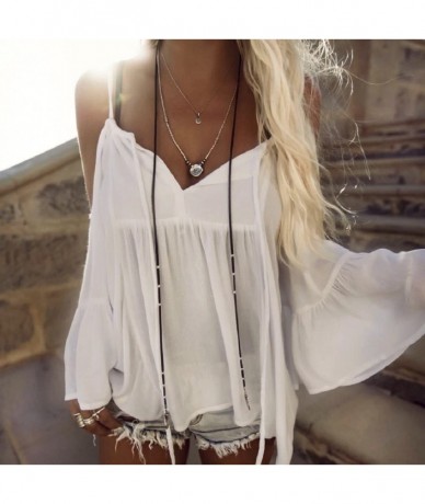 Cover-Ups Women's Cold Shoulder Chiffon Flare Sleeve Beach Bikini Cover Up Top - XL - CO182K42HMM $26.86