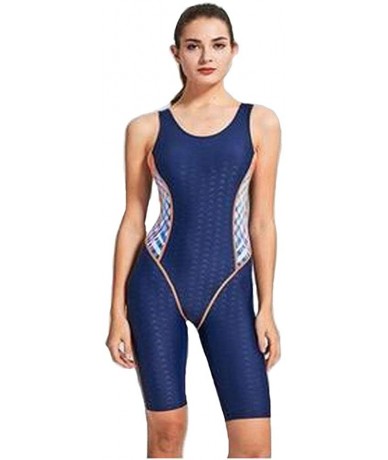 Racing Womens Color Block Swimwear One Piece Bathing Suit Boyleg Swimsuit - Blue - C318NHAOTU7 $38.80