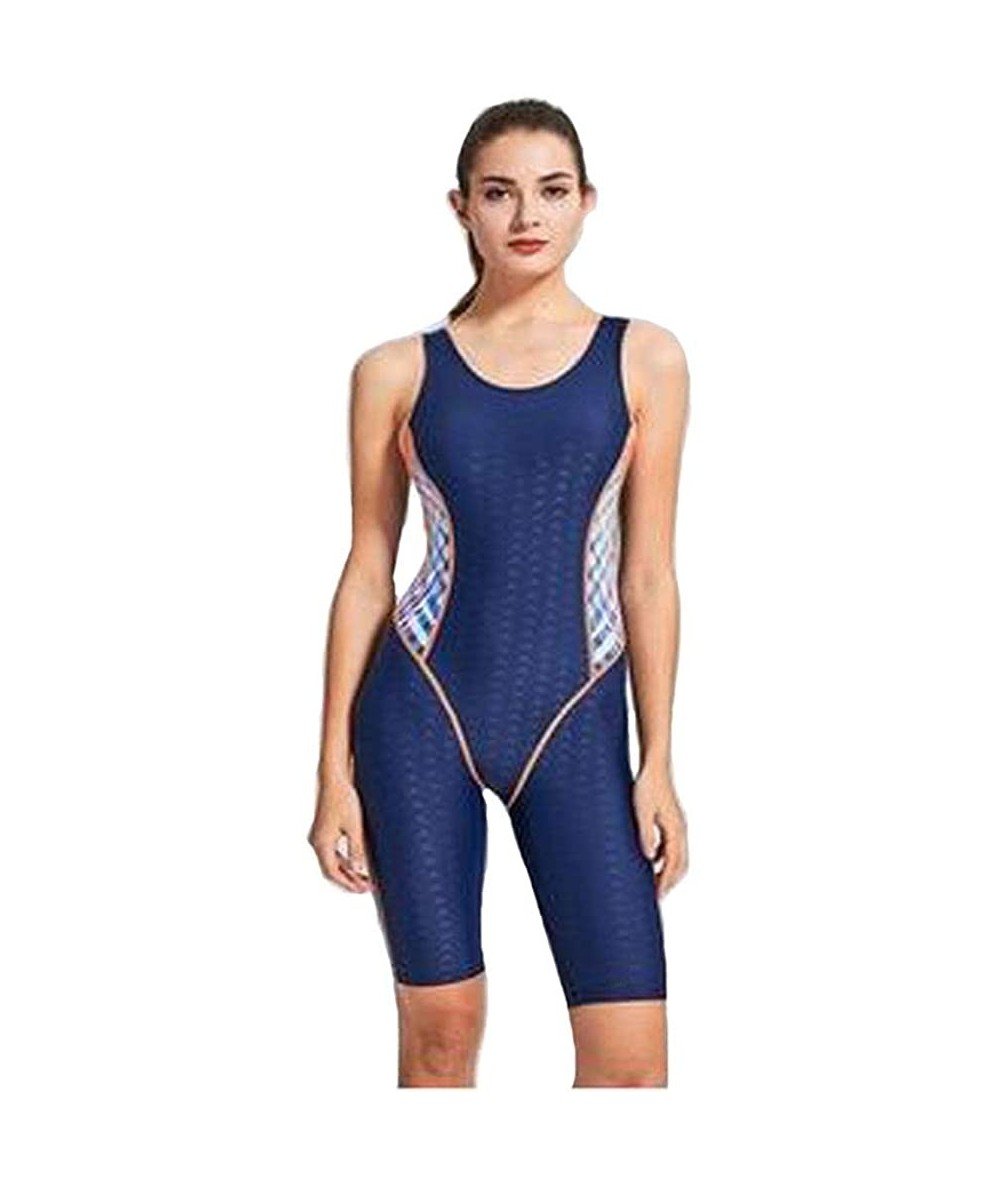 Racing Womens Color Block Swimwear One Piece Bathing Suit Boyleg Swimsuit - Blue - C318NHAOTU7 $38.80