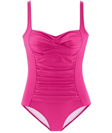 Sets Women Fashion One Piece Swimsuit Push Up Padded Solid Color Bikini Set Swimwear Bathing Suit Monoki - Hot Pink - C3197E2...