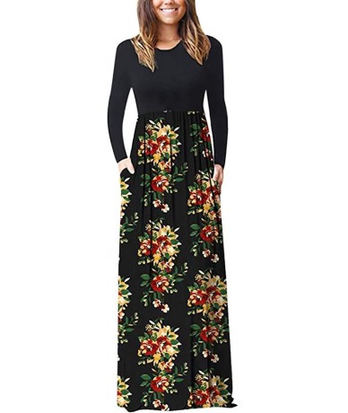 Tops Women's Printed Long Maxi Sundress - Black9427 - C718QCNKIAL $30.31