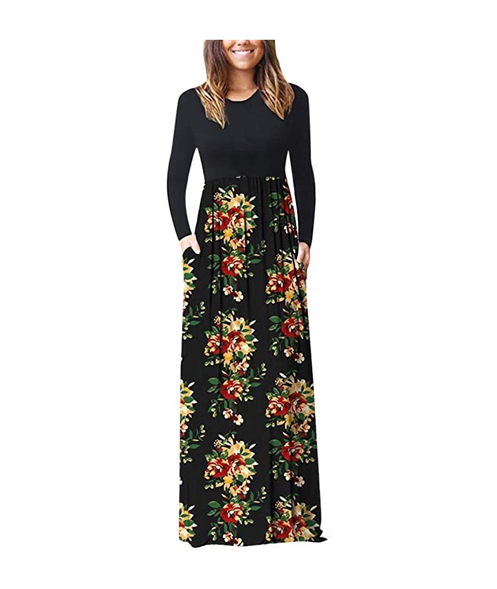 Tops Women's Printed Long Maxi Sundress - Black9427 - C718QCNKIAL $30.31