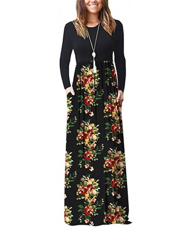 Tops Women's Printed Long Maxi Sundress - Black9427 - C718QCNKIAL $30.31