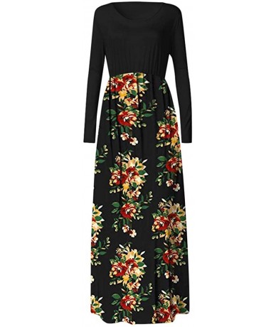 Tops Women's Printed Long Maxi Sundress - Black9427 - C718QCNKIAL $30.31