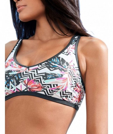 Racing Womens Sport Two Piece Swimsuits Racerback Tops Boyshort Bottom - B-print - C218UGKQ28G $51.00