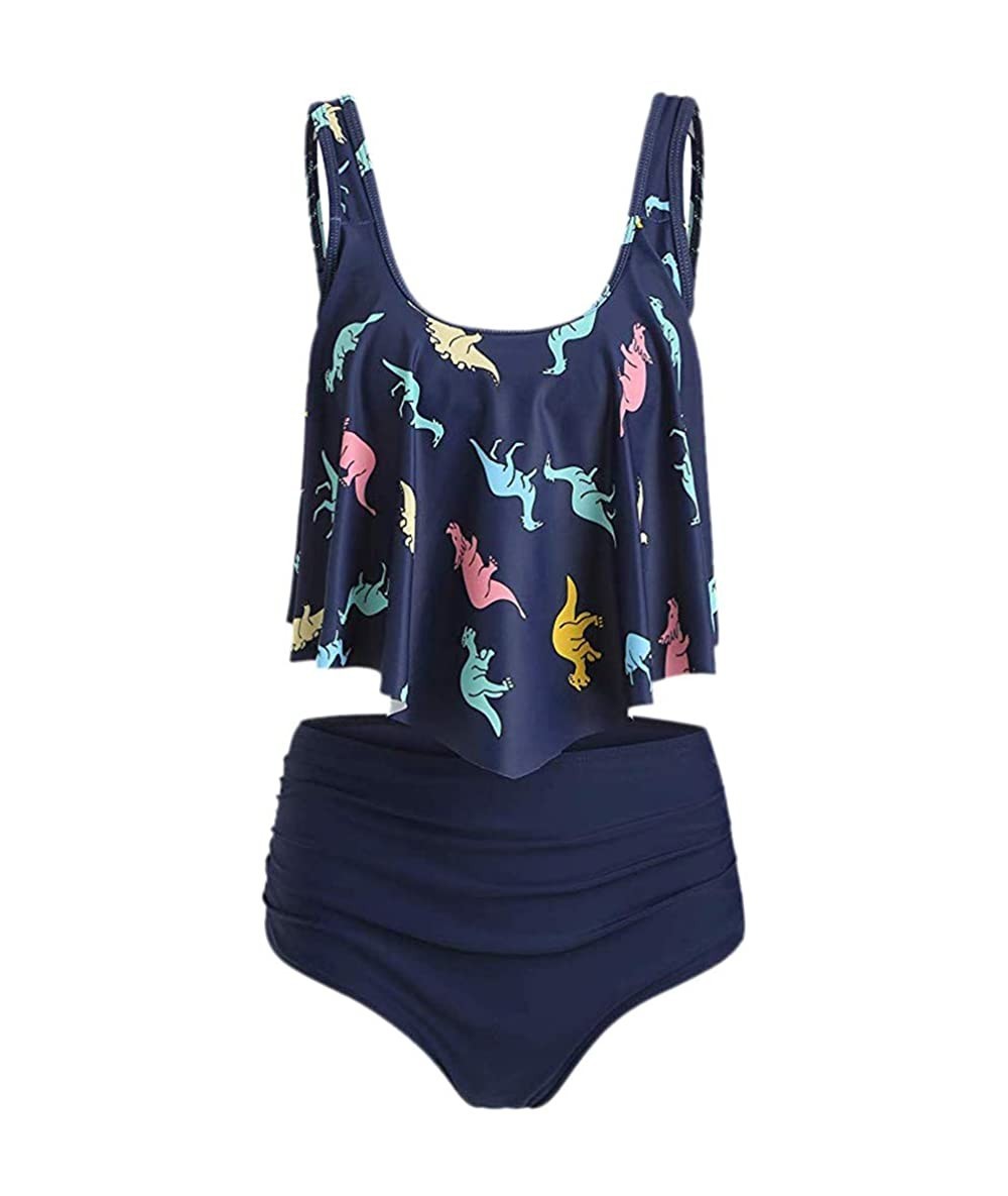 Tankinis Women Tankini Sets-Jchen Ladies Dinosaur Print Swimsuits Tankini Tops with High Waist Ruched Shorts Beach Bathing Su...