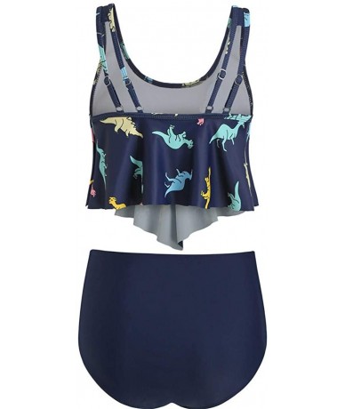 Tankinis Women Tankini Sets-Jchen Ladies Dinosaur Print Swimsuits Tankini Tops with High Waist Ruched Shorts Beach Bathing Su...