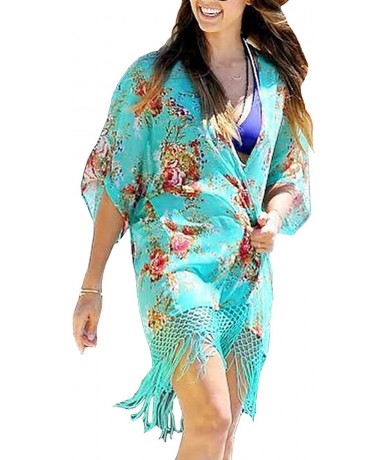 Cover-Ups Summer Womens Floral Print Chiffon Bathing Suit Swimwear Bikini Swimsuit Beach Wear Cover up Tassel Beachwear Cover...