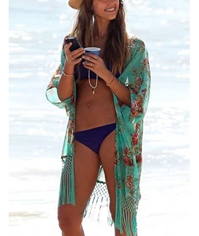 Cover-Ups Summer Womens Floral Print Chiffon Bathing Suit Swimwear Bikini Swimsuit Beach Wear Cover up Tassel Beachwear Cover...