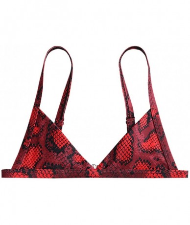 Sets Womens Snakeskin Print Straps High Cut Wire Free Bikini Set Two Piece Swimsuits - Red - CX1900NHH7C $32.77