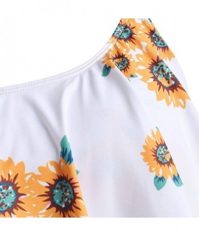 Sets Women Bikini Plus Size Ruffle Lotus Leaf Print High Waist Split Two Piece Swimsuits Set - Yellow 4& - CG18S5Q9G2E $43.22